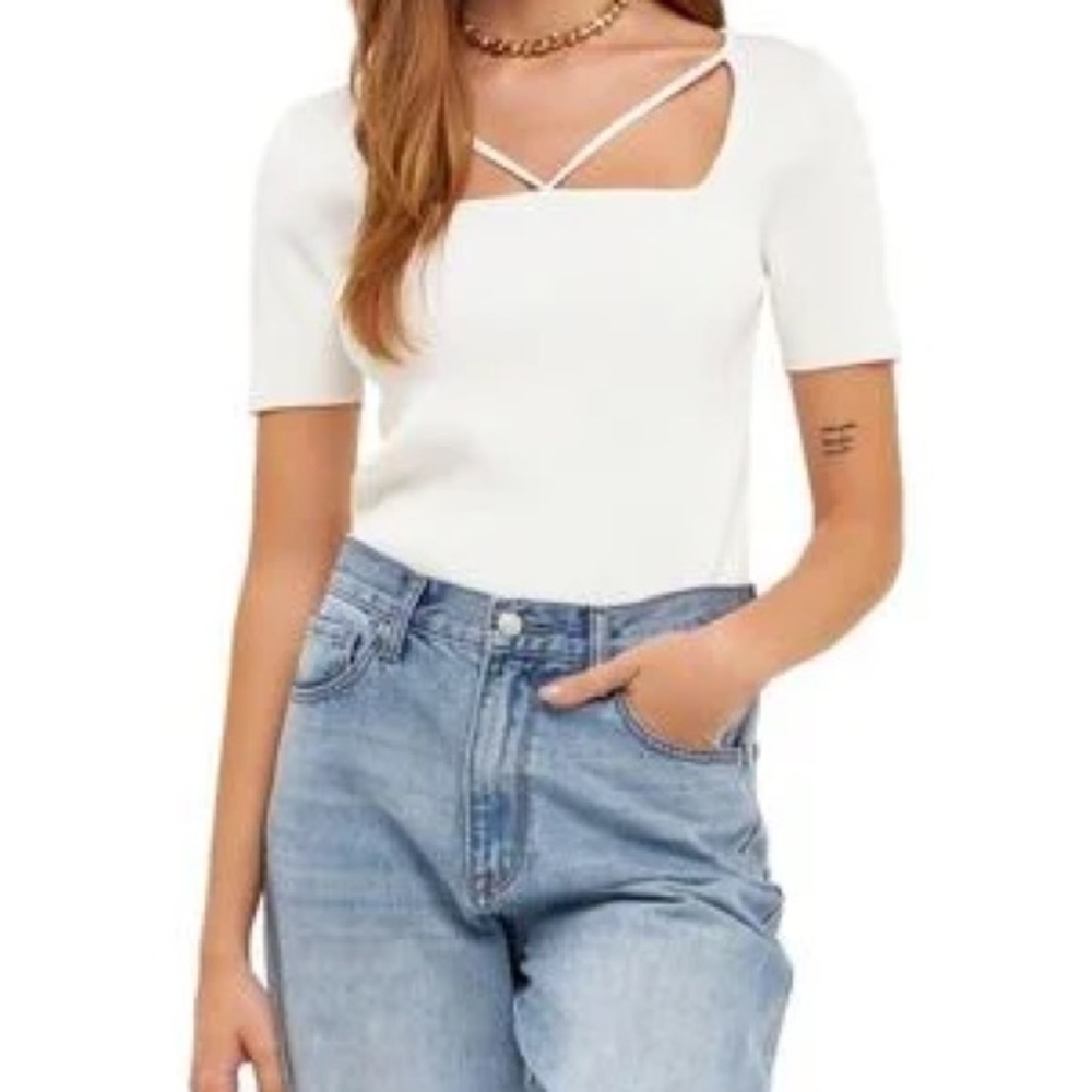 White Strappy Short Sleeve Top